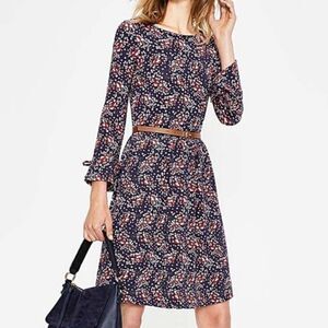 Boden Leaves Floral Preppy Academia Countryside Cottagecore Keyhole Dress  6